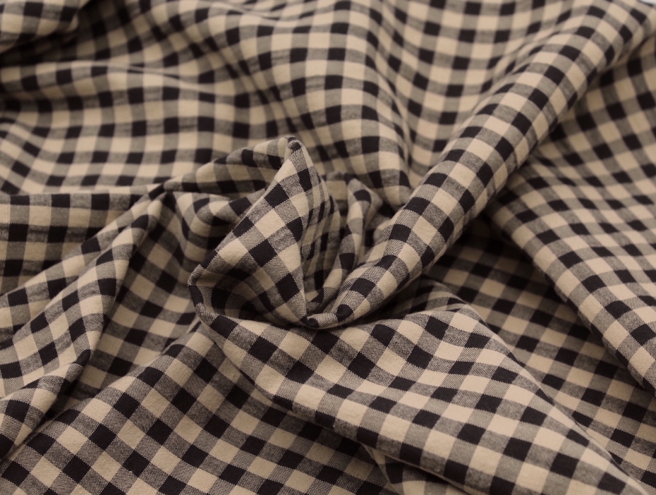 Seersucker / Coton gaufré vichy beige