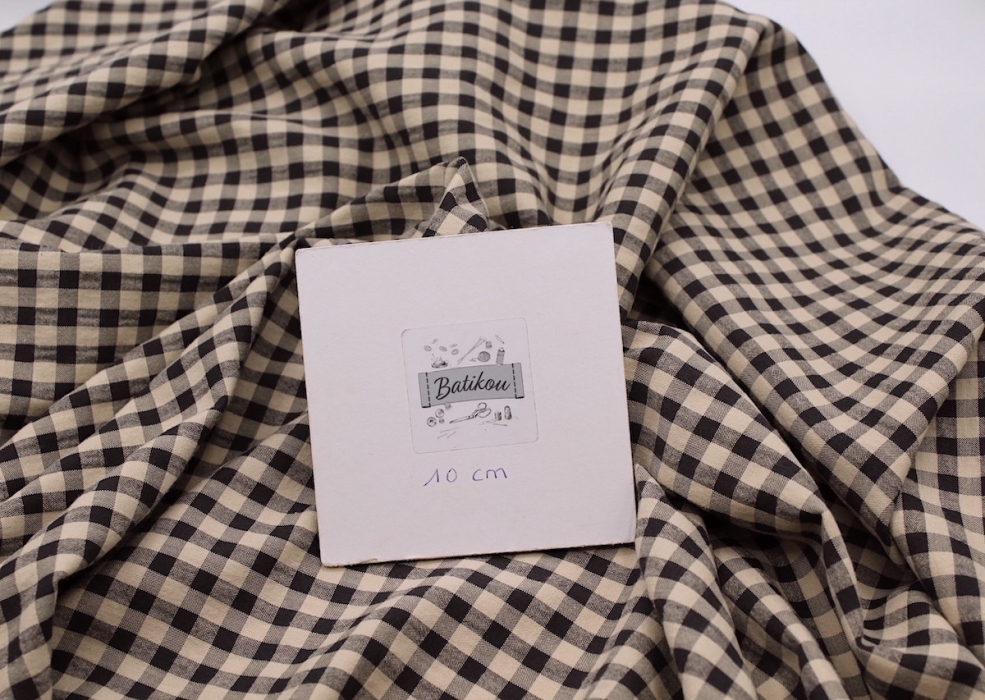 Seersucker / Coton gaufré vichy beige