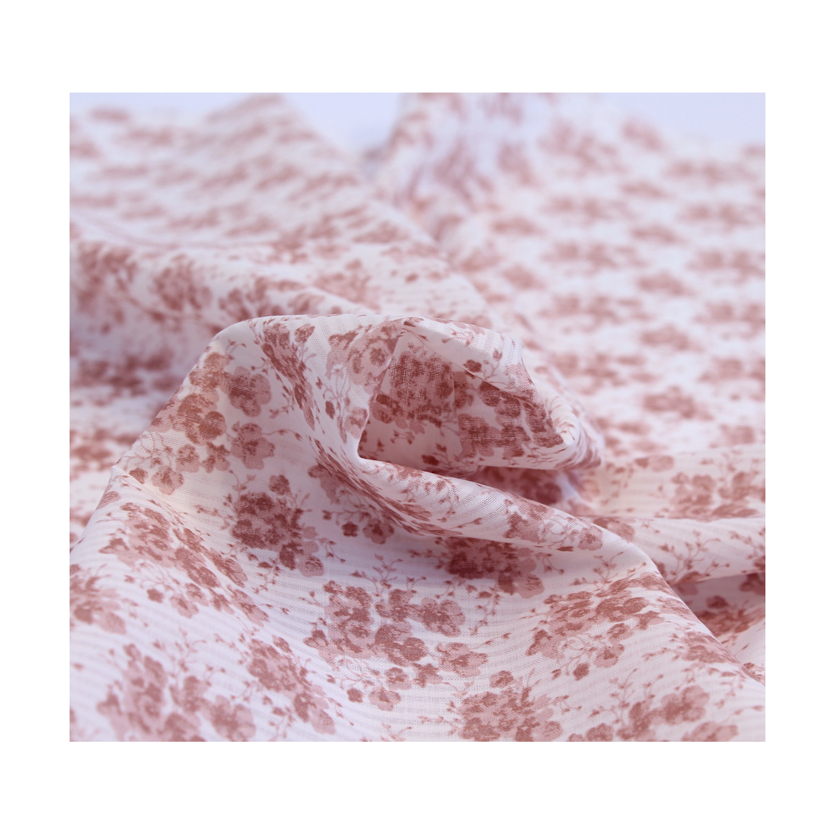 Voile de coton organique rayé imprimé fleuri vieux rose