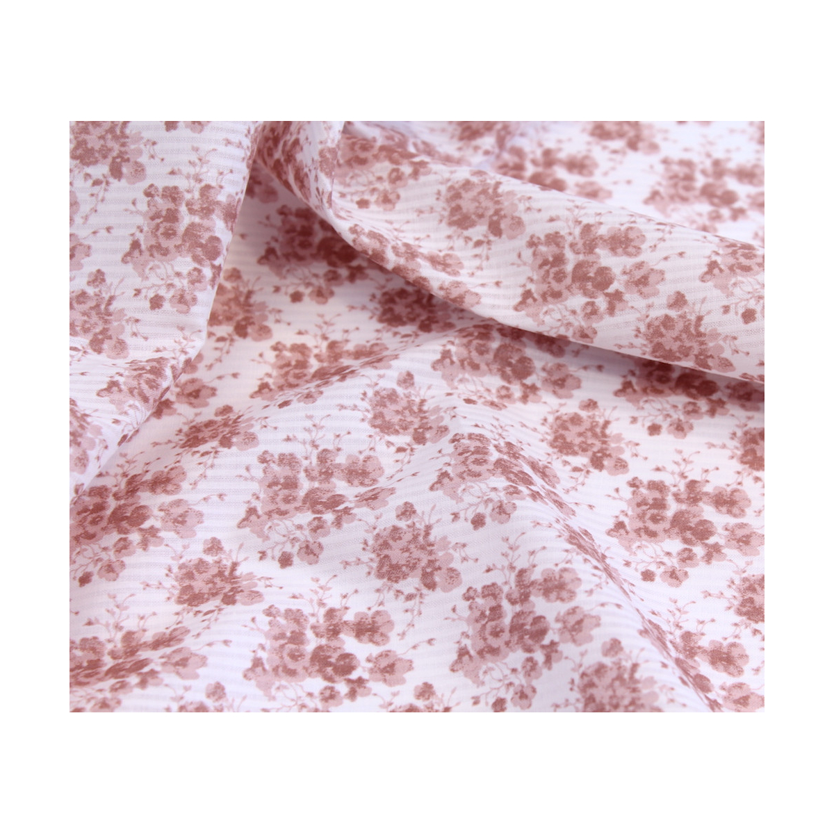 Voile de coton organique rayé imprimé fleuri vieux rose