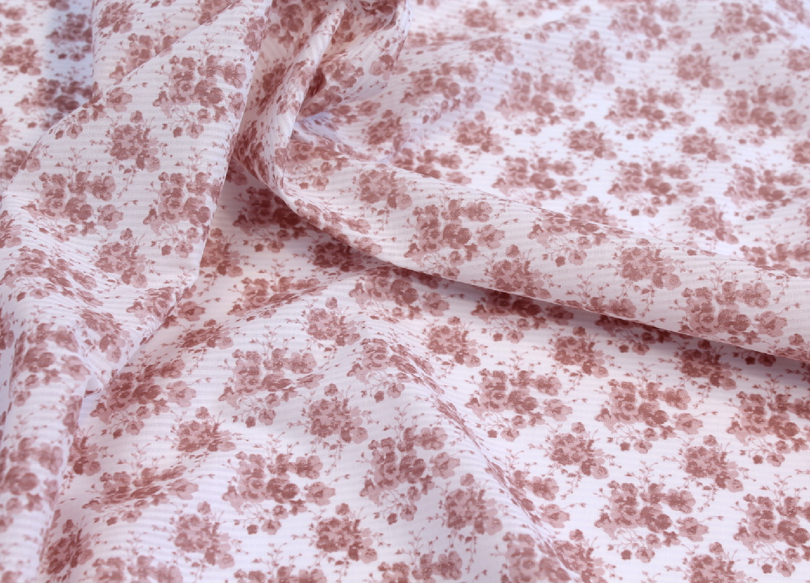 Voile de coton organique rayé imprimé fleuri vieux rose