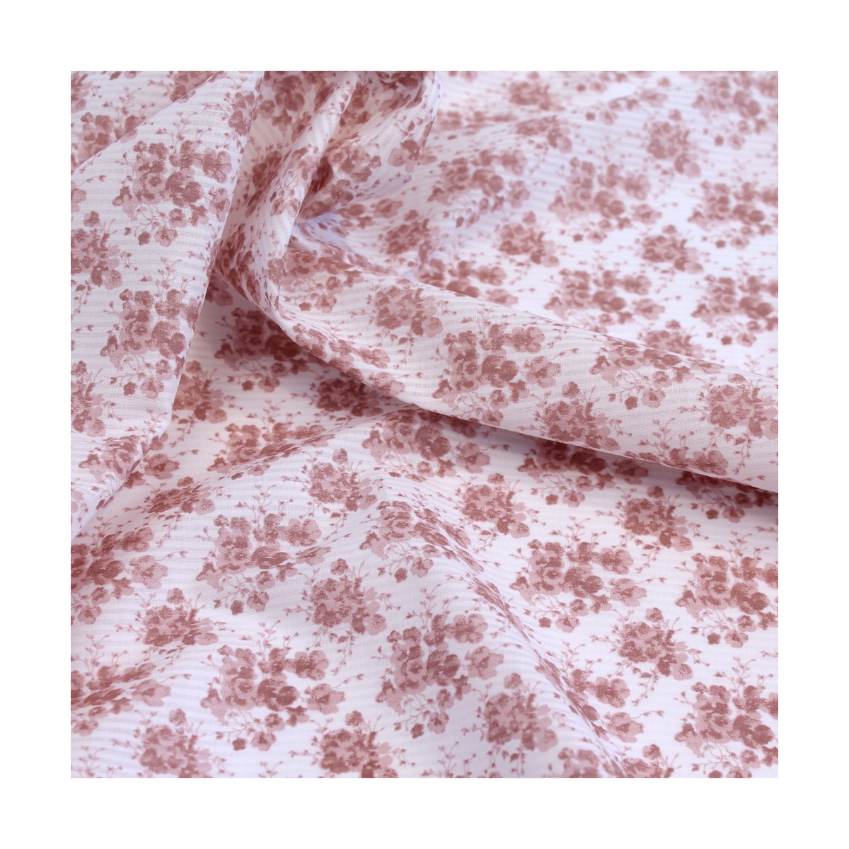 Voile de coton organique rayé imprimé fleuri vieux rose