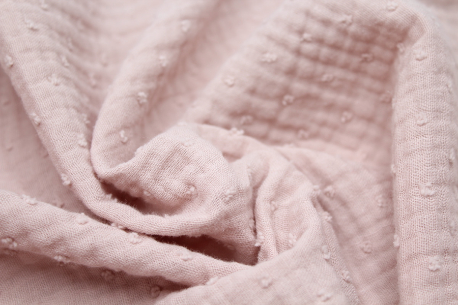 Double gaze de coton BIO plumetis rose thé 2