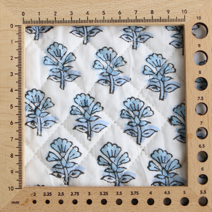 Amayra - Tissu indien matelassé double face coton hand block teal largeur 100cm
