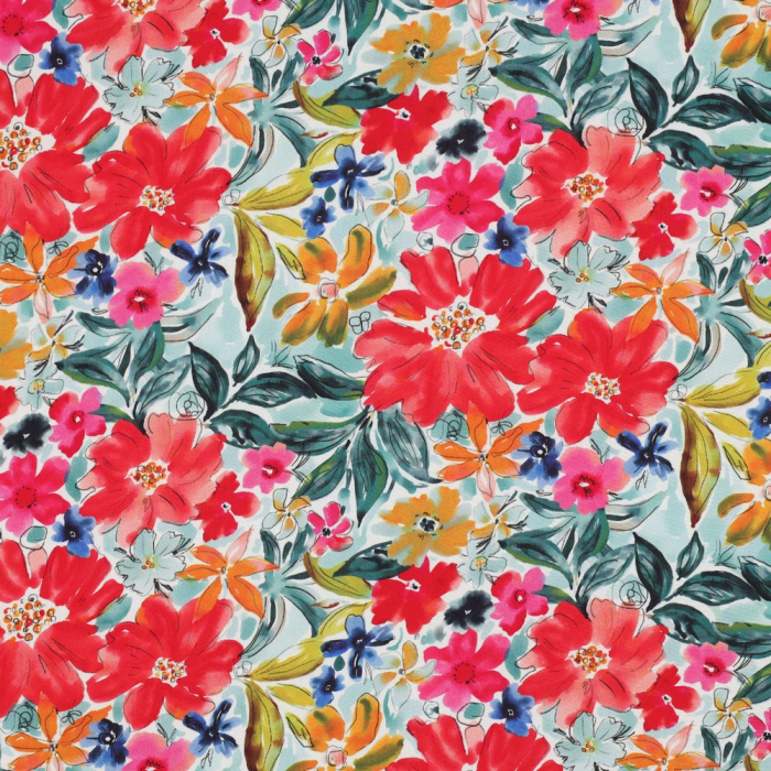 Joy - Viscose Ecovero imprimé fleuri rouge