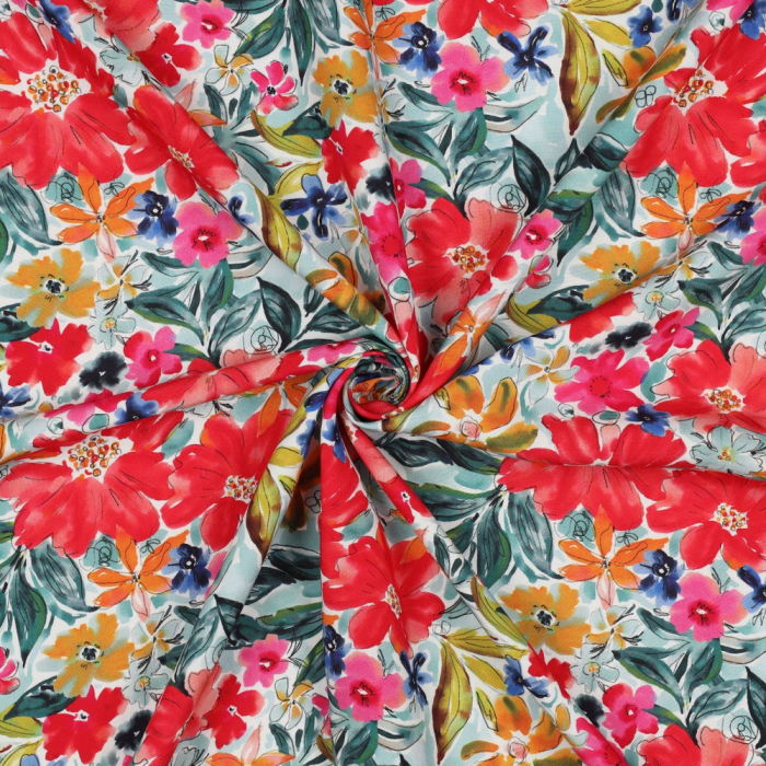 Joy - Viscose Ecovero imprimé fleuri rouge