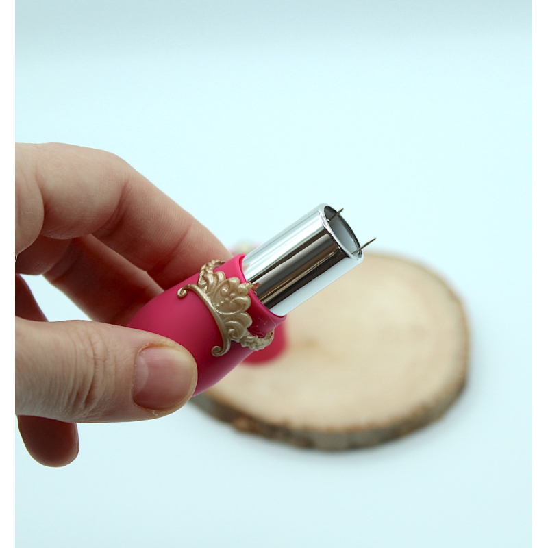 Rangement aiguilles: rouge à lèvre rose