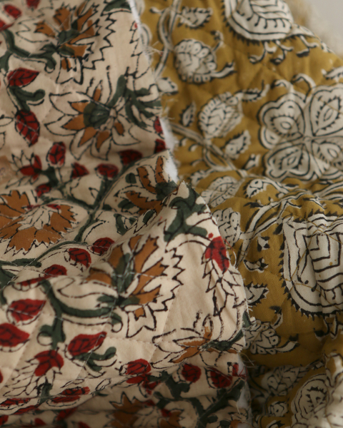 Nisha & Sita - Tissu indien matelassé double face coton hand block teal largeur 100cm 2