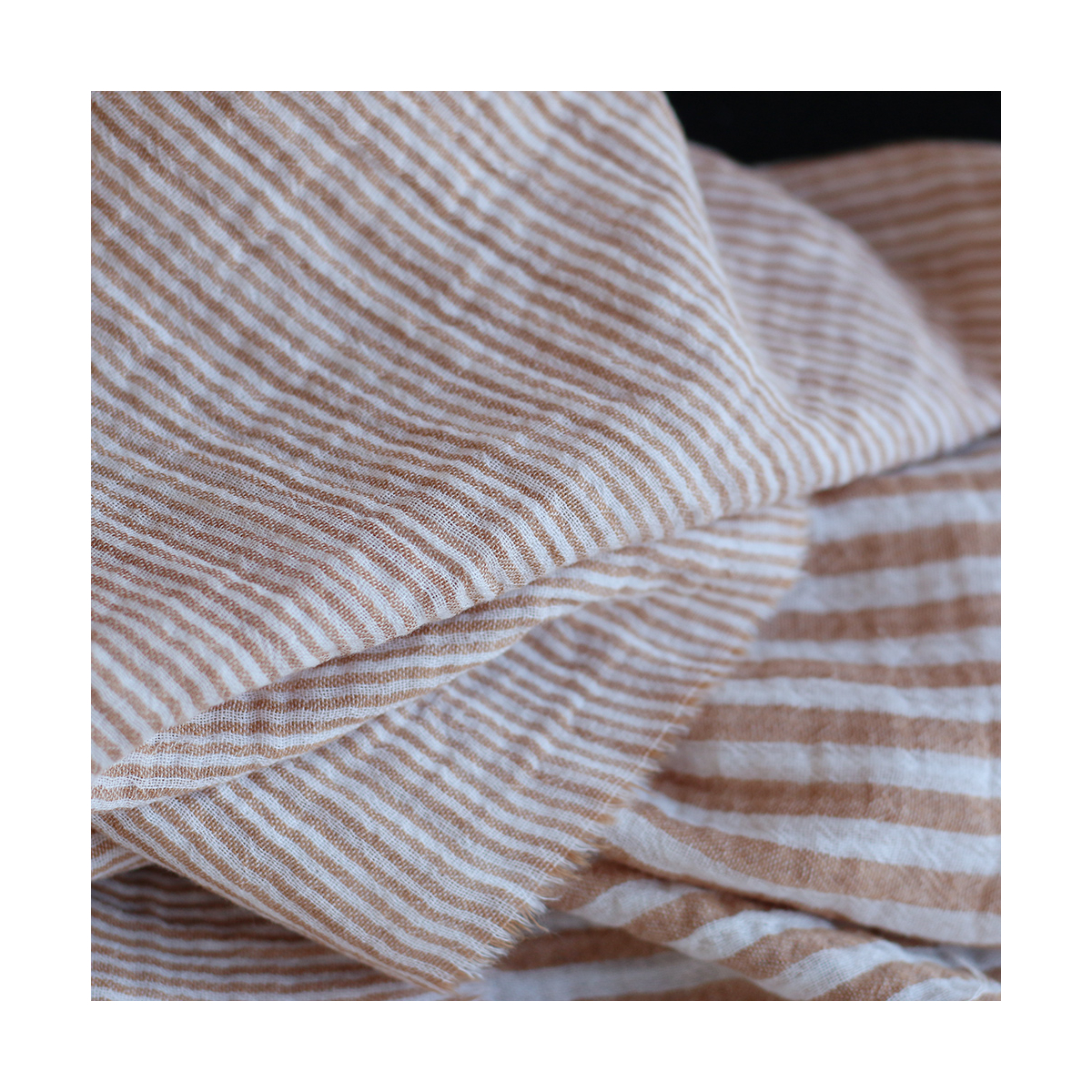 Double gaze de coton réversible rayures caramel