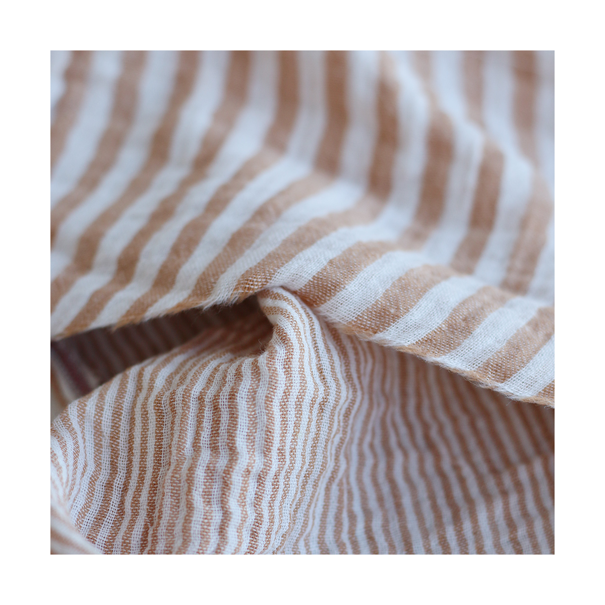 Double gaze de coton réversible rayures caramel