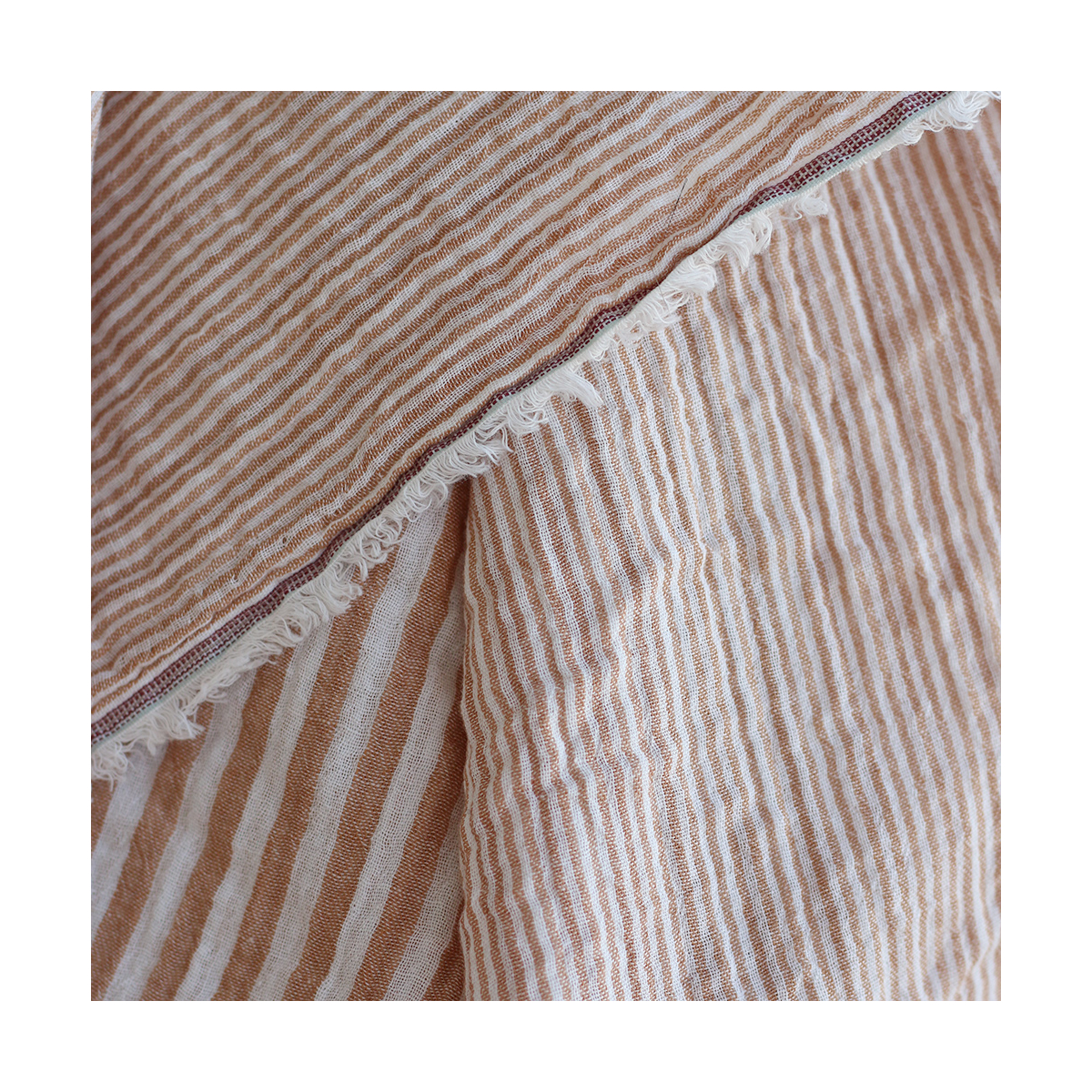 Double gaze de coton réversible rayures caramel