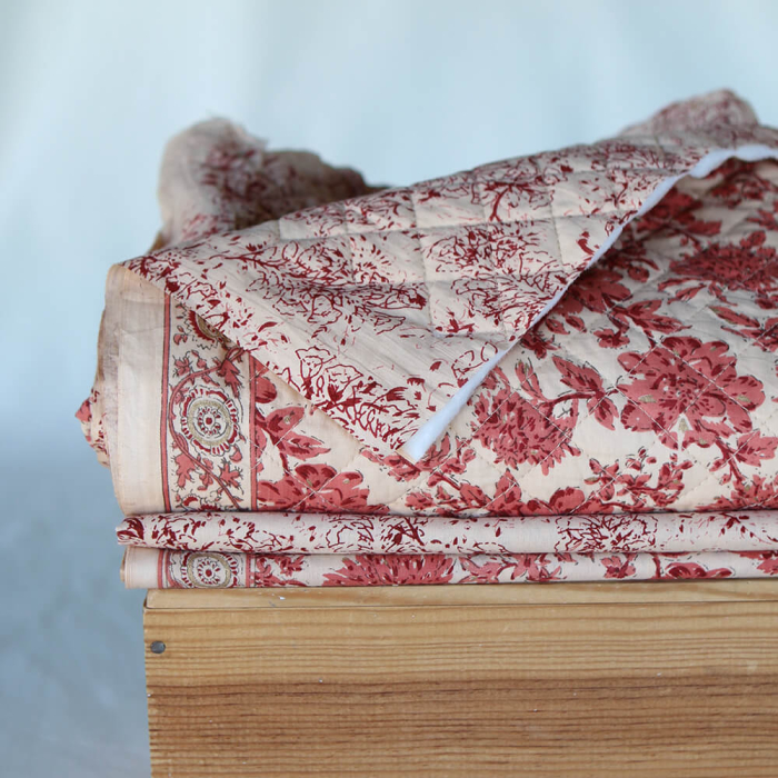 Anjali - Tissu indien coton hand block traditionnel touches de doré