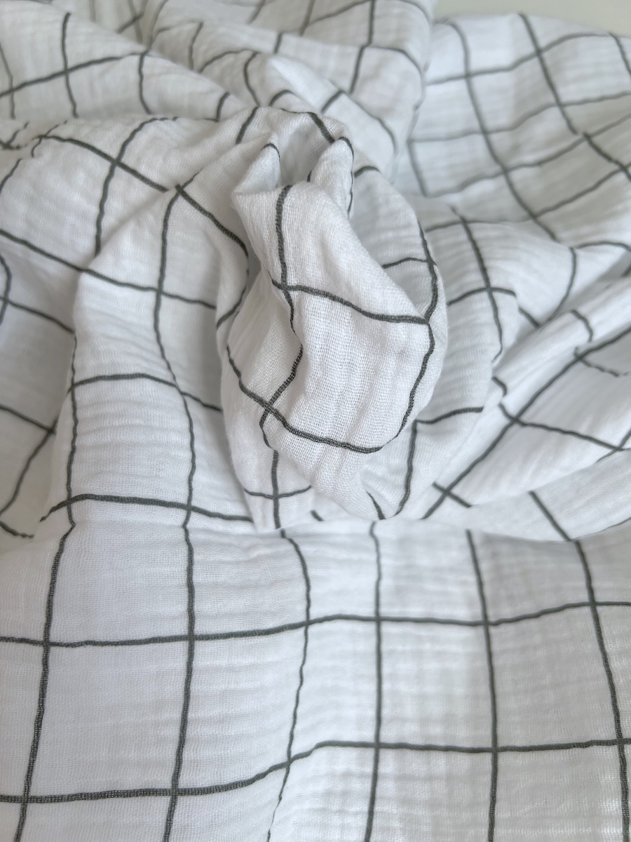 Double gaze de coton Jacques blanc carreaux vert de gris