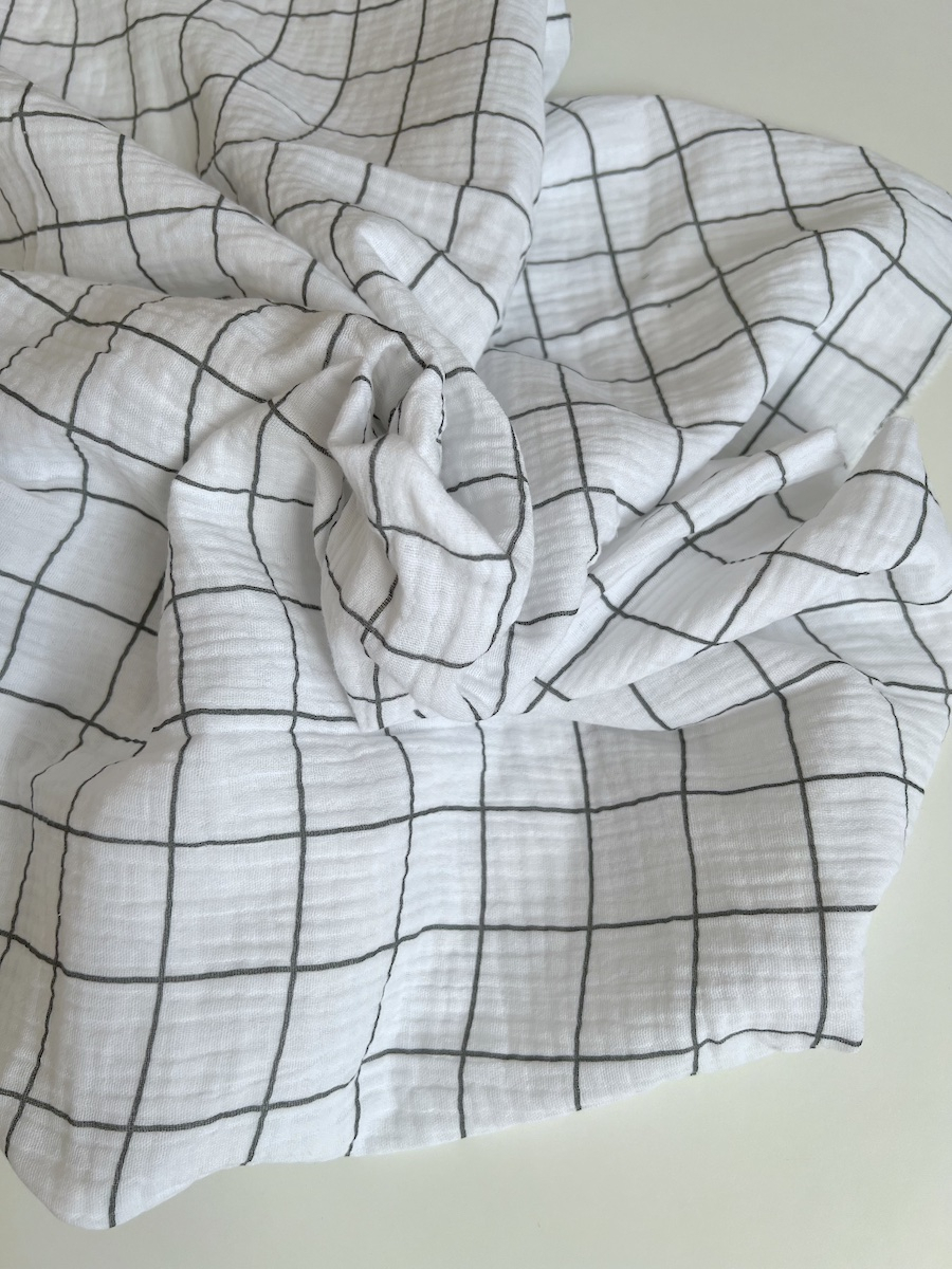 Double gaze de coton Jacques blanc carreaux vert de gris