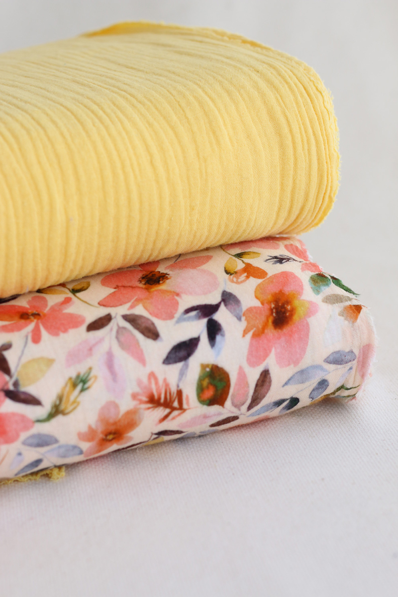 Double gaze de coton unie jaune citron