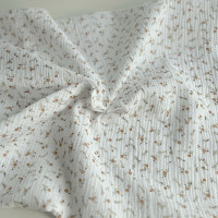 Double gaze de coton Janet blanc motifs fleuris naturel Batikou - 1