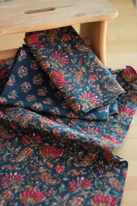 Tissu indien coton hand block traditionnel bleu marine Batikou - 9