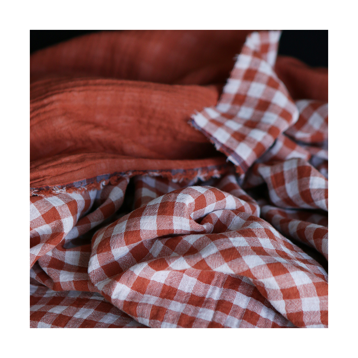 Double gaze de coton réversible vichy roux