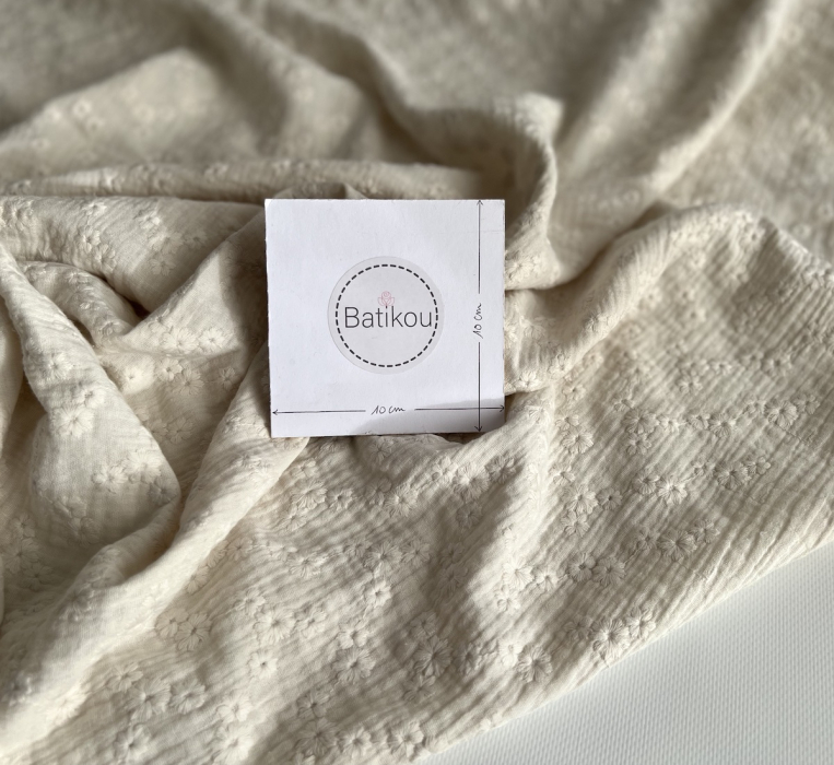 Double gaze de coton Esmée brodée coloris écru