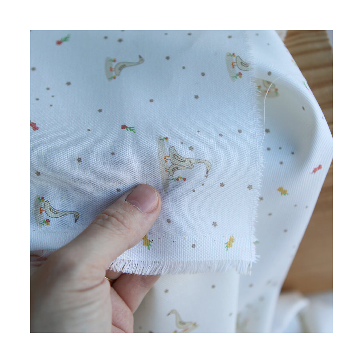 Pimprenelle - Tissu sergé / twill de coton organique imprimé oies