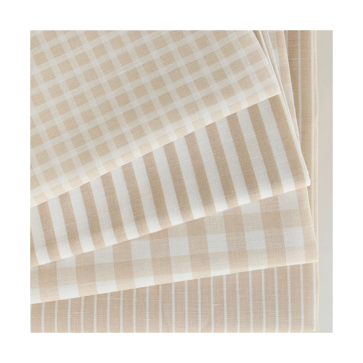 Lucas - Tissu lin coton rayures 6mm blanc lait et beige