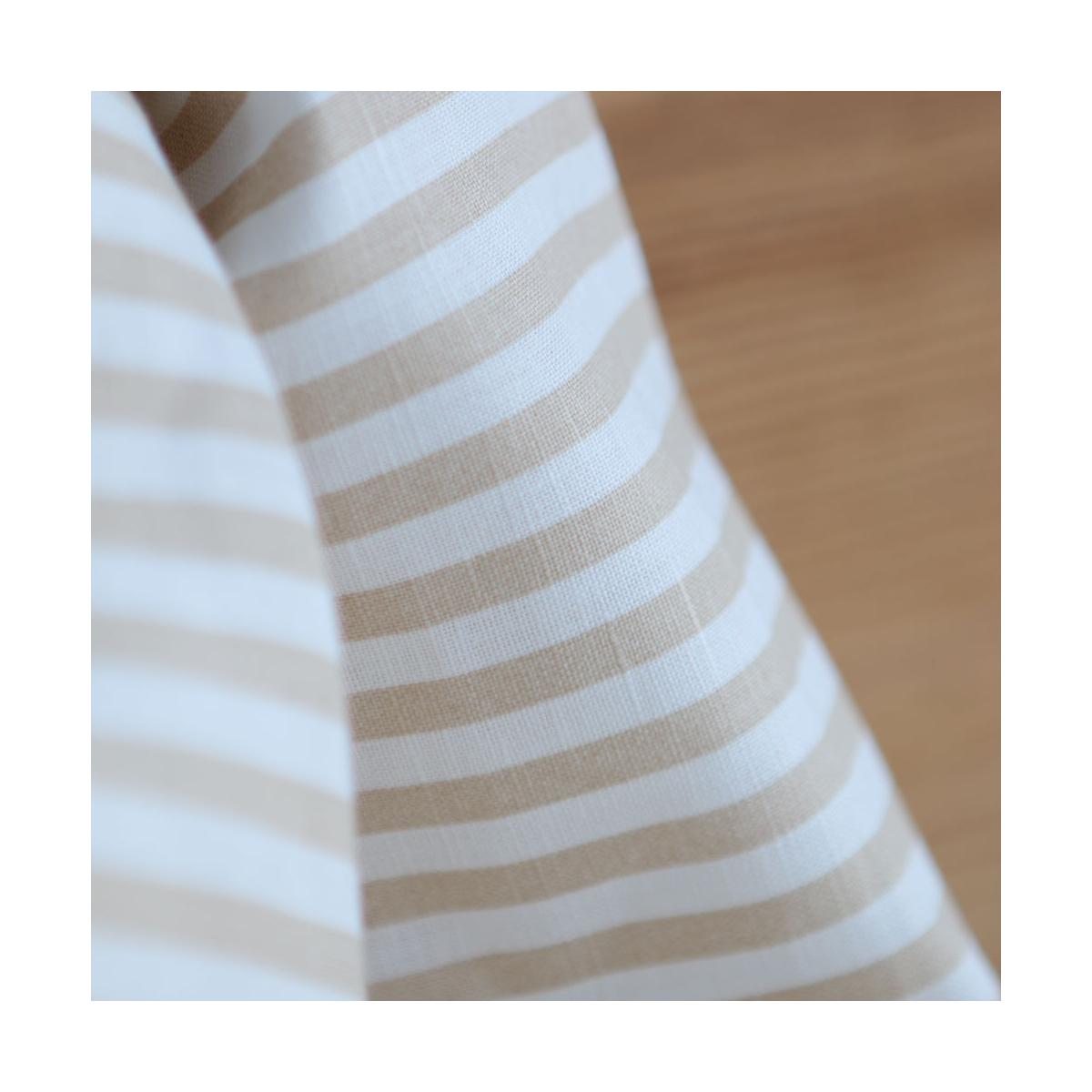 Lucas - Tissu lin coton rayures 6mm blanc lait et beige