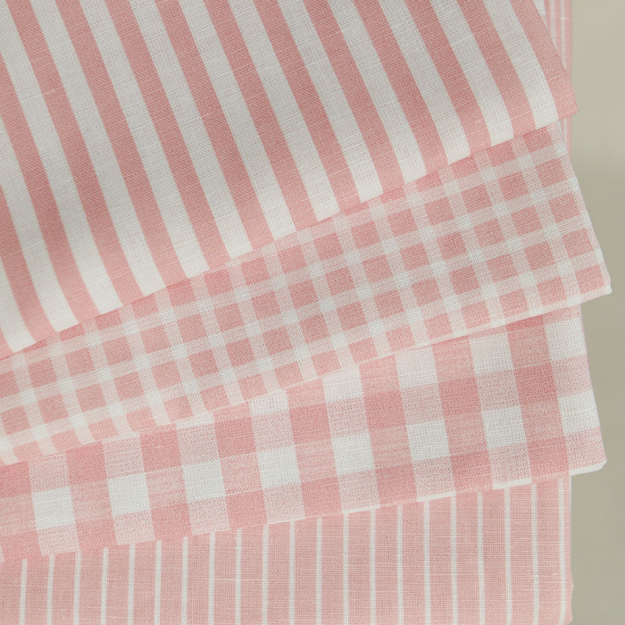 Baptiste - Tissu lin coton rayures 1mm blanc lait et rose blush