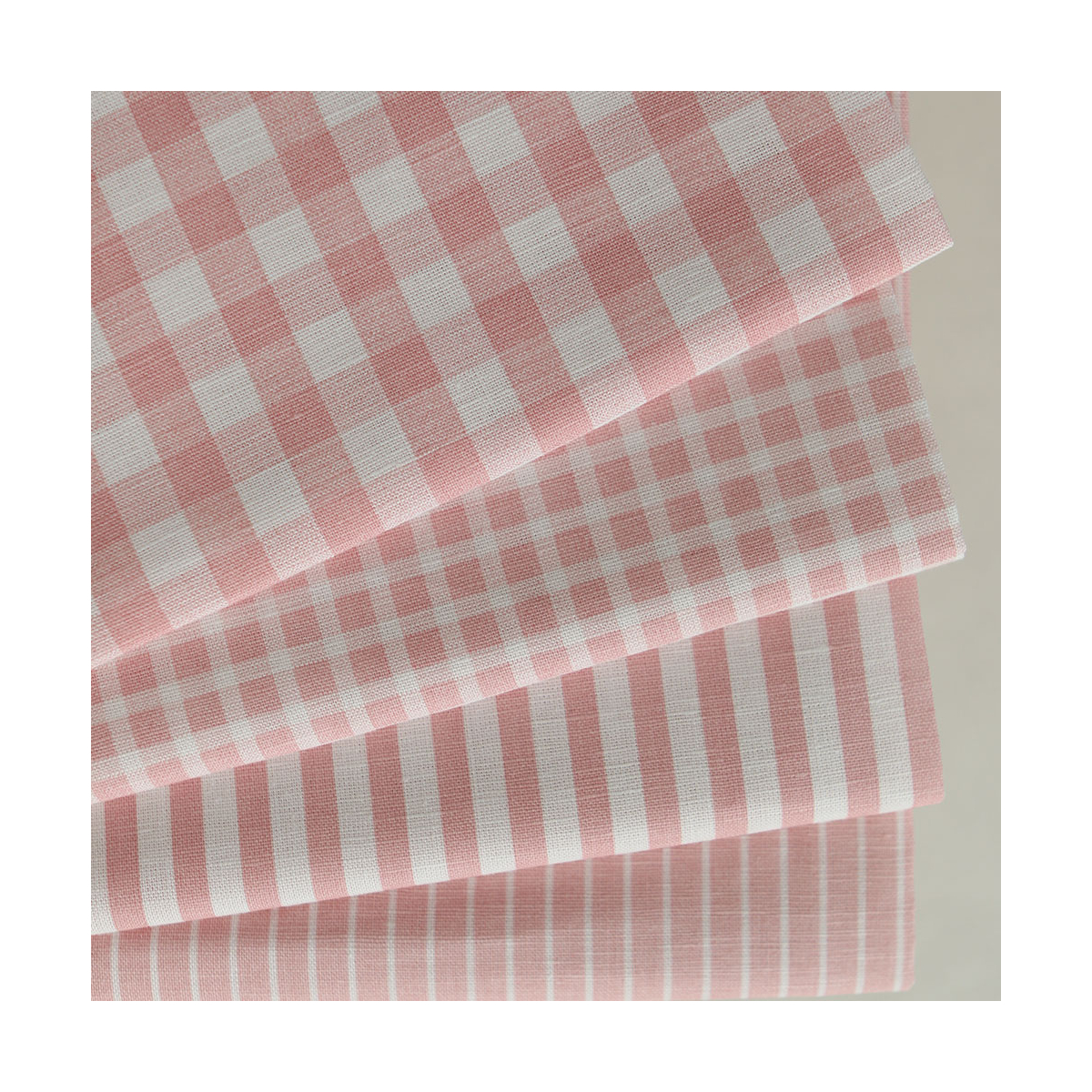 Baptiste - Tissu lin coton rayures 1mm blanc lait et rose blush