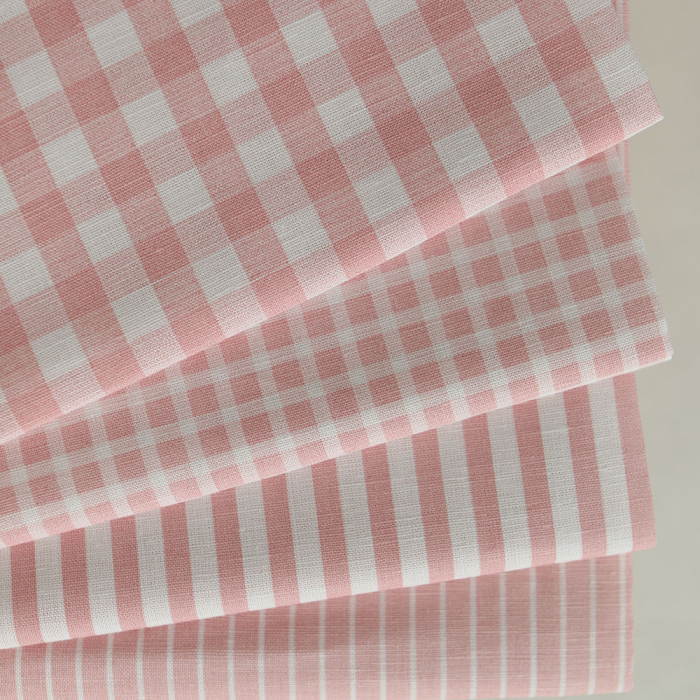 Baptiste - Tissu lin coton rayures 1mm blanc lait et rose blush