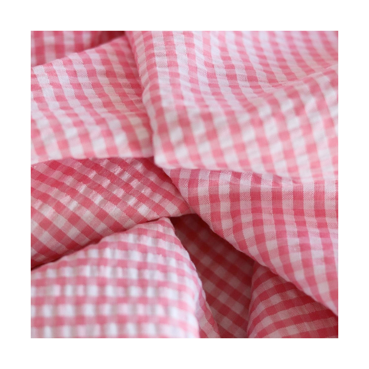Seersucker / Coton mélangé gaufré vichy candy rose