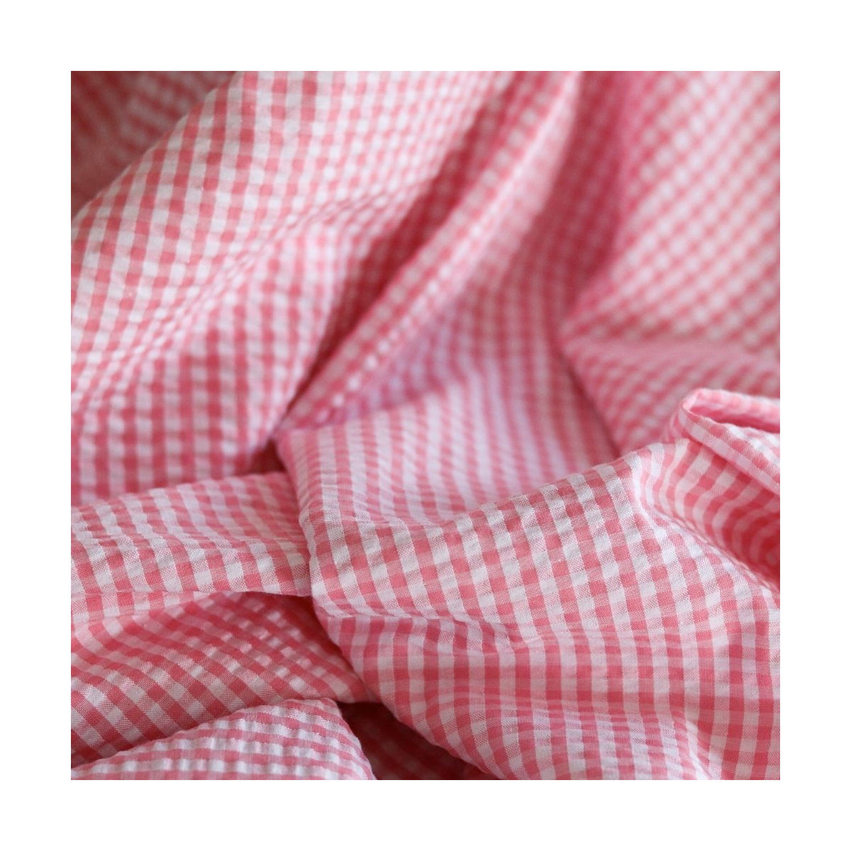 Seersucker / Coton mélangé gaufré vichy candy rose