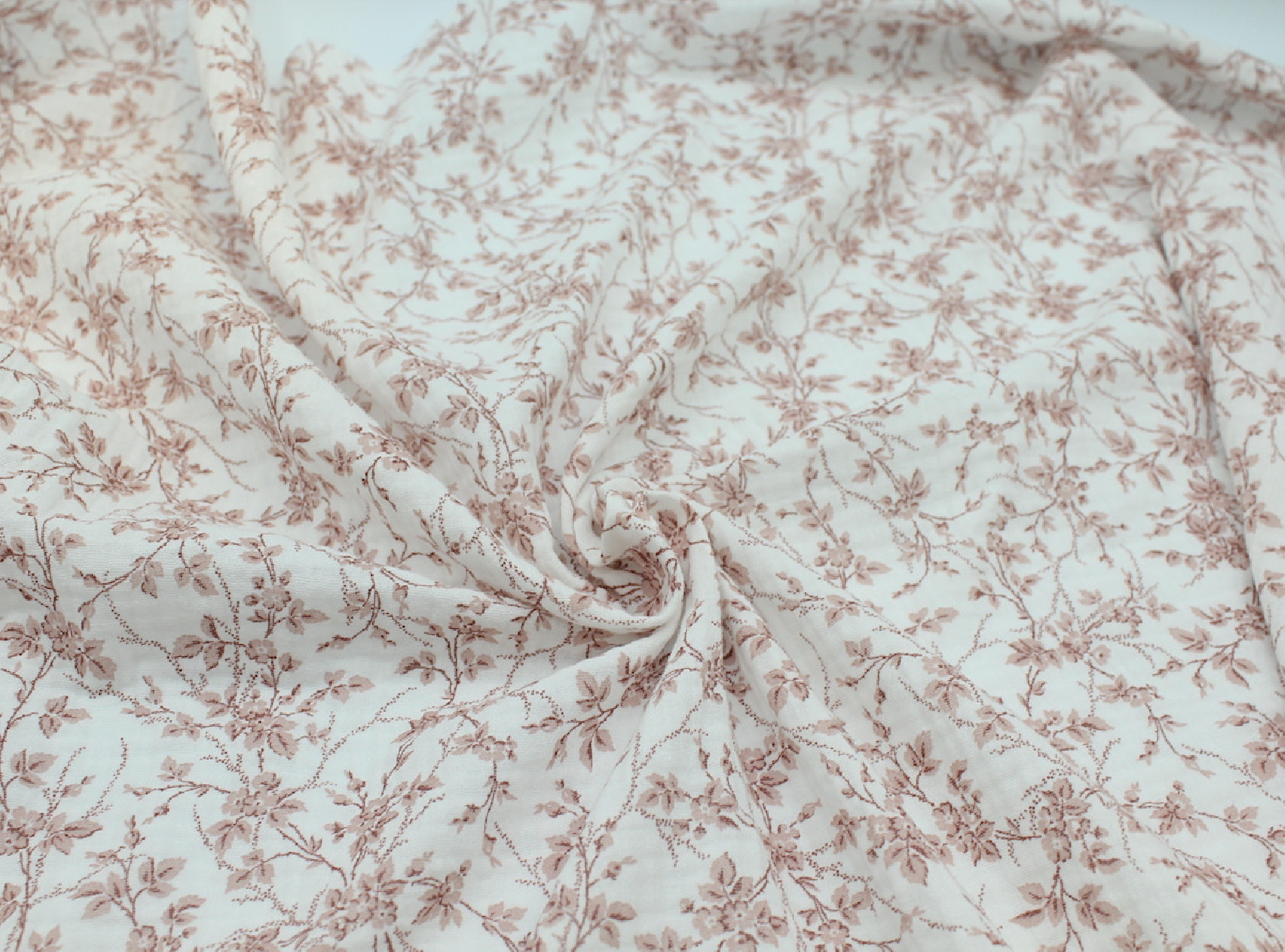 Adele - Double gaze de coton BIO motif fleuri vieux rose