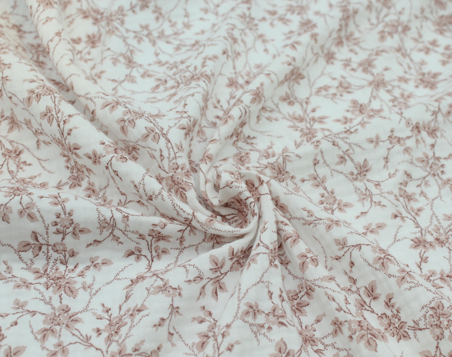 Adele - Double gaze de coton BIO motif fleuri vieux rose
