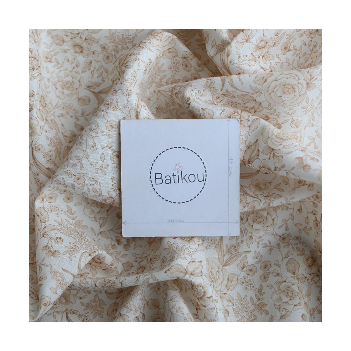 Apolline - Tissu lin coton roses effet toile de Jouy blanc lait et cappuccino