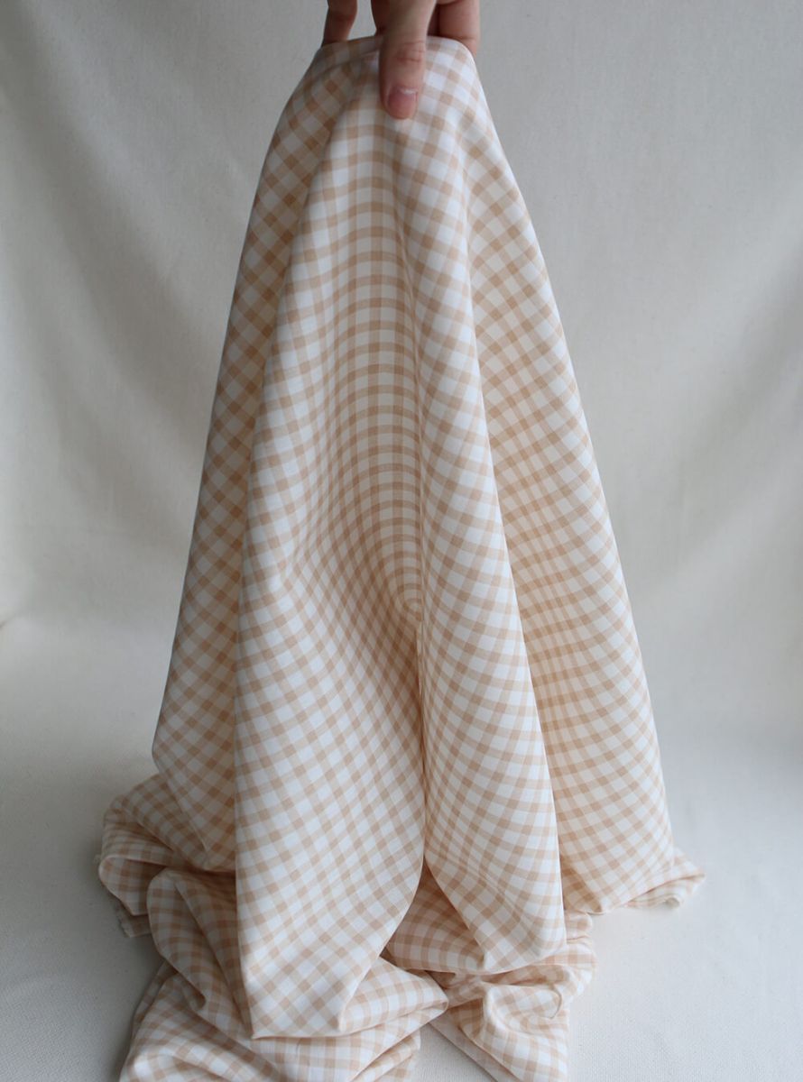 Victor - Tissu lin coton vichy 7mm blanc lait et cappuccino