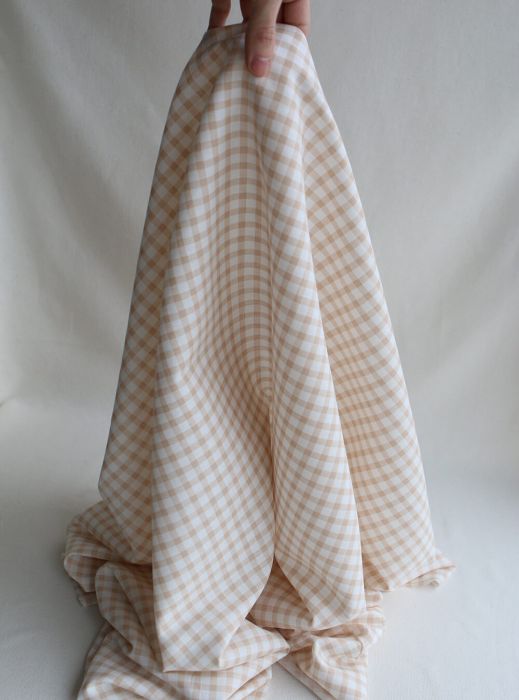 Victor - Tissu lin coton vichy 7mm blanc lait et cappuccino
