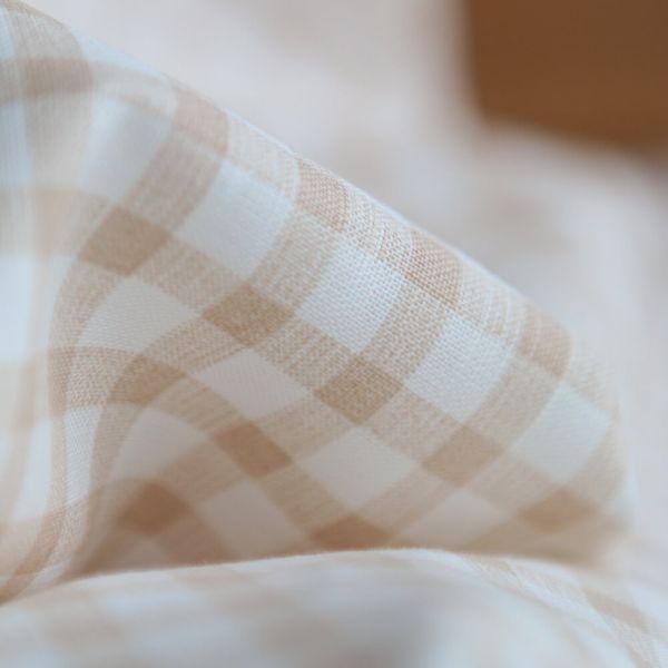 Victor - Tissu lin coton vichy 7mm blanc lait et cappuccino 2