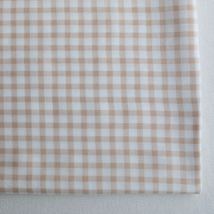 Victor - Tissu lin coton vichy 7mm blanc lait et cappuccino