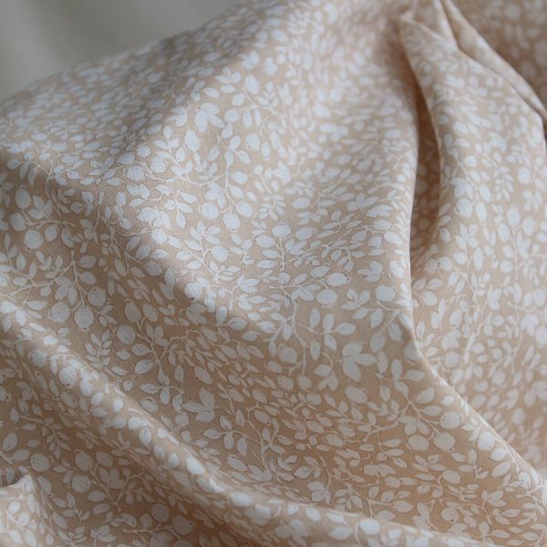 Amaury - Tissu lin coton motif délicat blanc lait et cappuccino