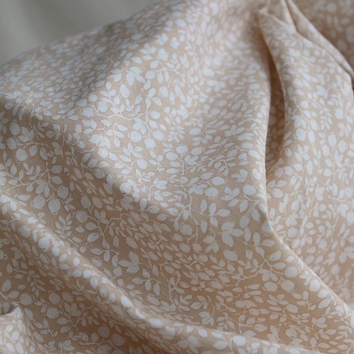Amaury - Tissu lin coton motif délicat blanc lait et cappuccino