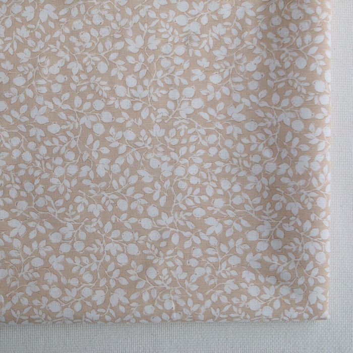 Amaury - Tissu lin coton motif délicat blanc lait et cappuccino