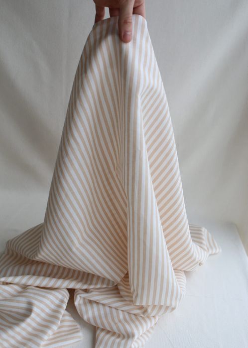 Lucas - Tissu lin coton rayures 6mm blanc lait et cappuccino