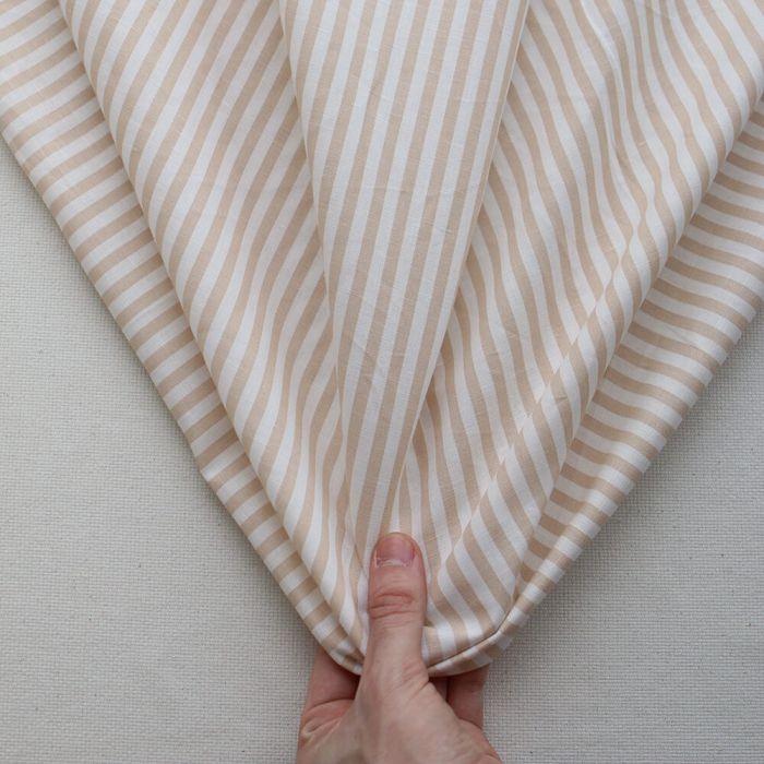 Lucas - Tissu lin coton rayures 6mm blanc lait et cappuccino