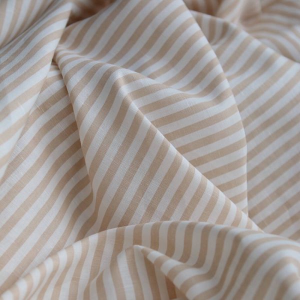 Lucas - Tissu lin coton rayures 6mm blanc lait et cappuccino