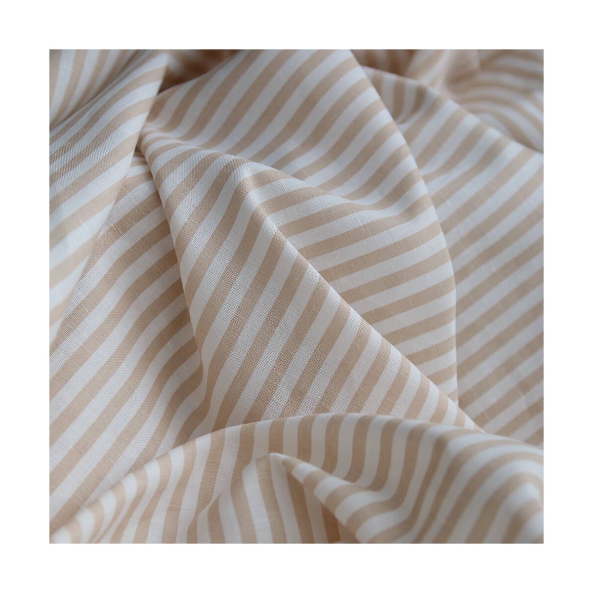Lucas - Tissu lin coton rayures 6mm blanc lait et cappuccino
