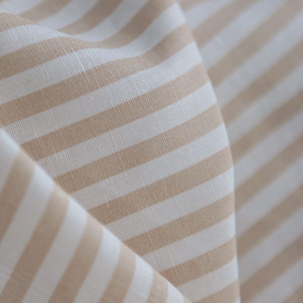 Lucas - Tissu lin coton rayures 6mm blanc lait et cappuccino 2