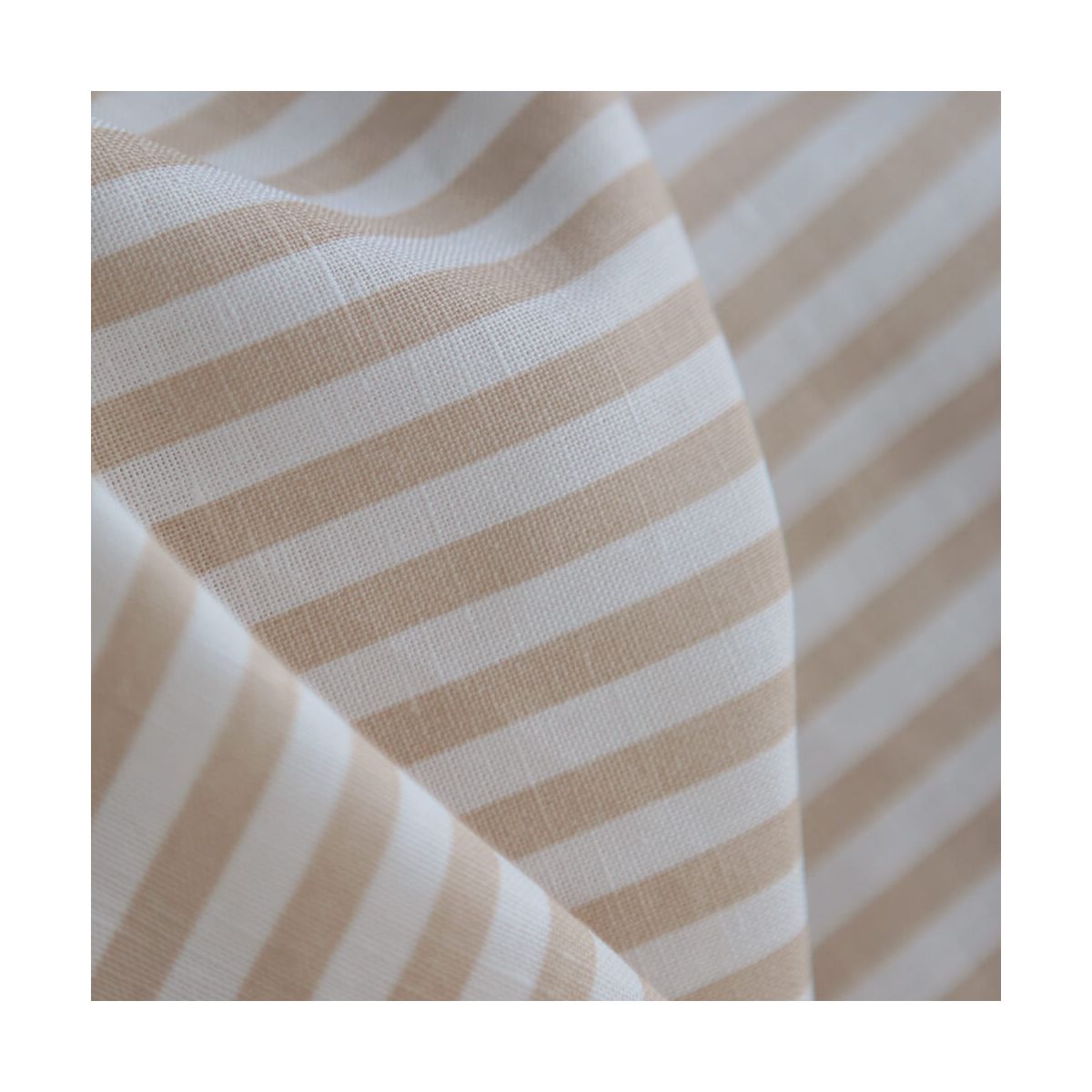 Lucas - Tissu lin coton rayures 6mm blanc lait et cappuccino