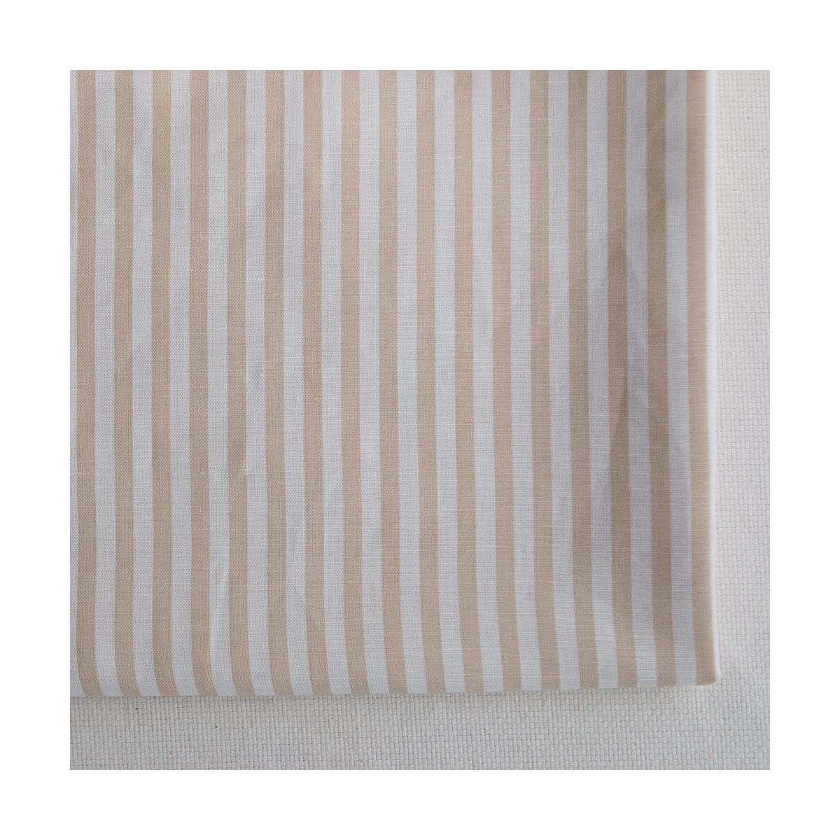 Lucas - Tissu lin coton rayures 6mm blanc lait et cappuccino