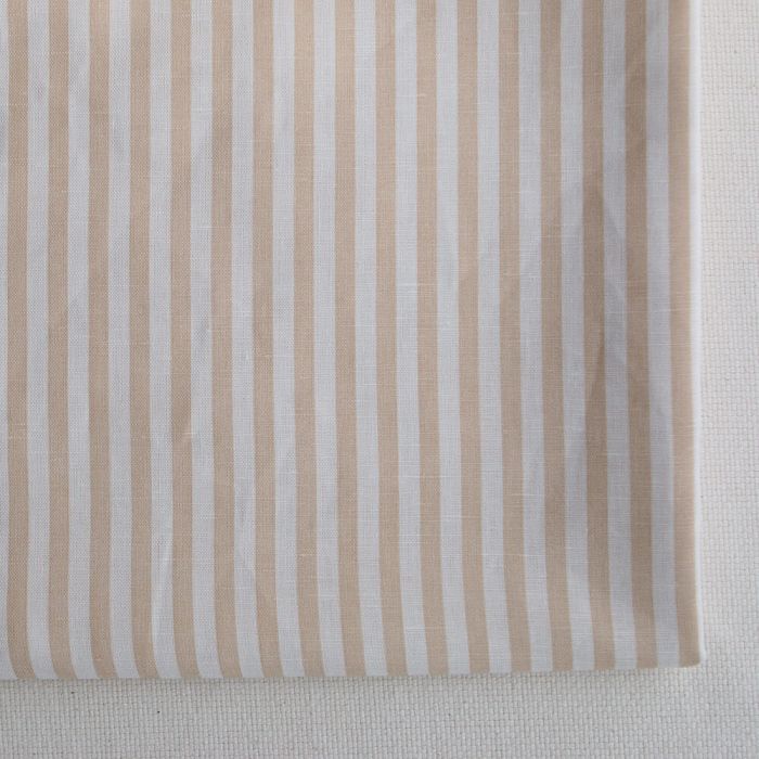 Lucas - Tissu lin coton rayures 6mm blanc lait et cappuccino
