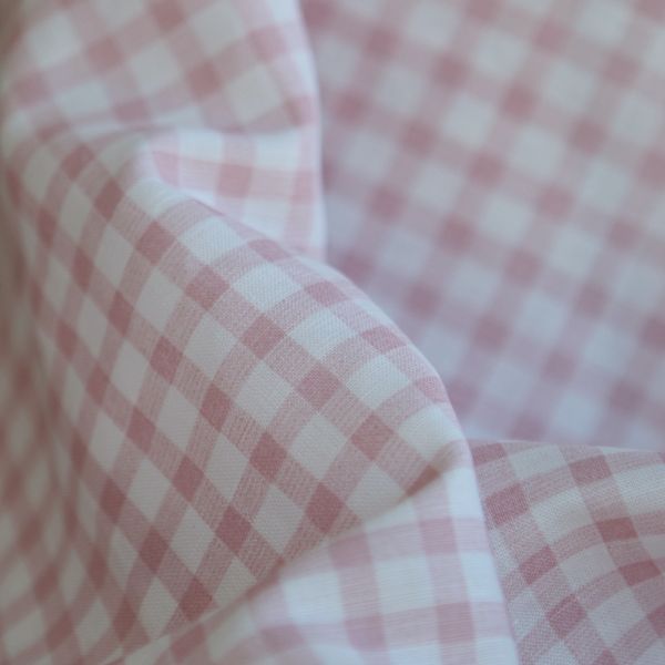 Victor - Tissu lin coton vichy 7mm blanc lait et vieux rose 2